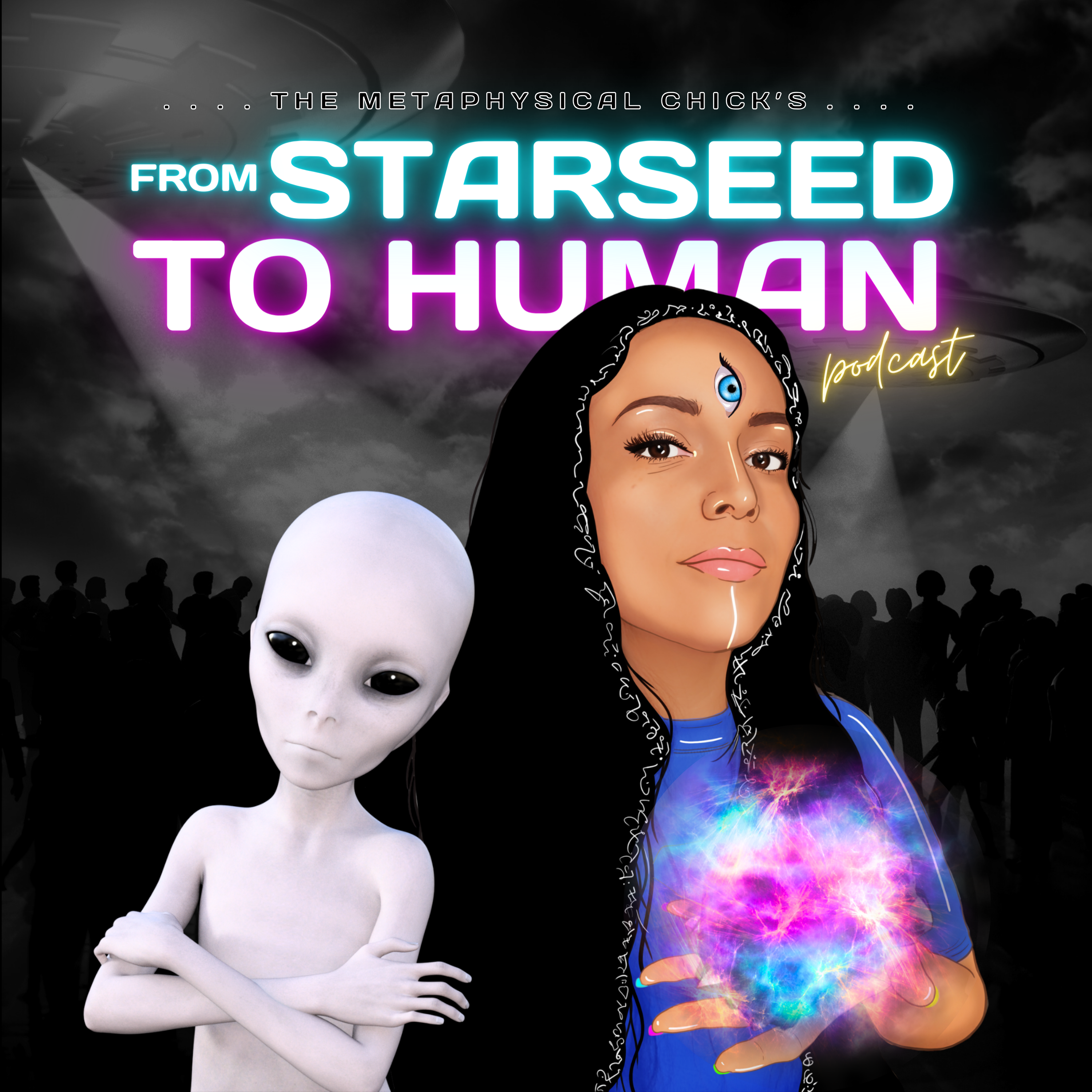 From Starseed to Human Podcast logo (alien with woman)